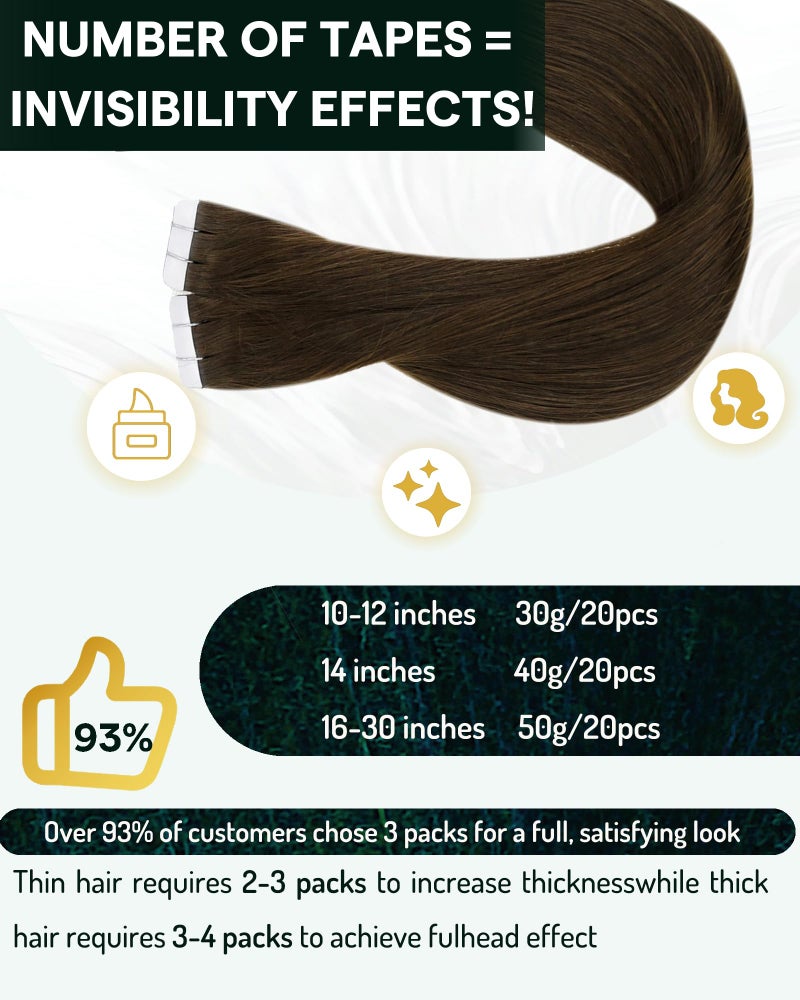 RUNATURE Brown Hair Extensions Tape in Real Human Hair 14 Inch Tape in Hair Extensions Human Hair Straight Tape ins Human Hair Extension Chocolate Brown Silky Remy Hair 40g 20pcs - Image 4